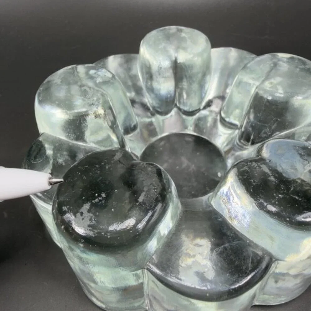 Glas Kunstvoll Gestaltet Heart Design Clear Candle Holder Votive‎ Heavy Germany